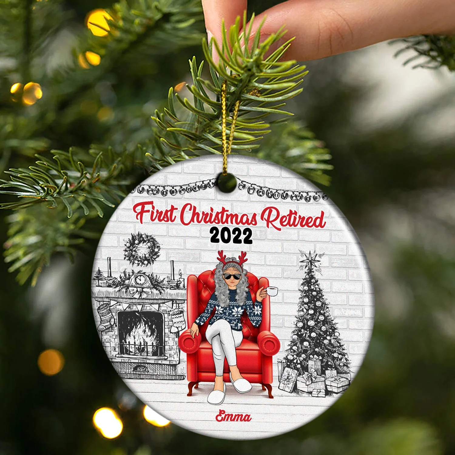 Christmas Retired 2022 Is Not My Problem Anymore - Personalized Custom Circle Ceramic Ornament - Image 2