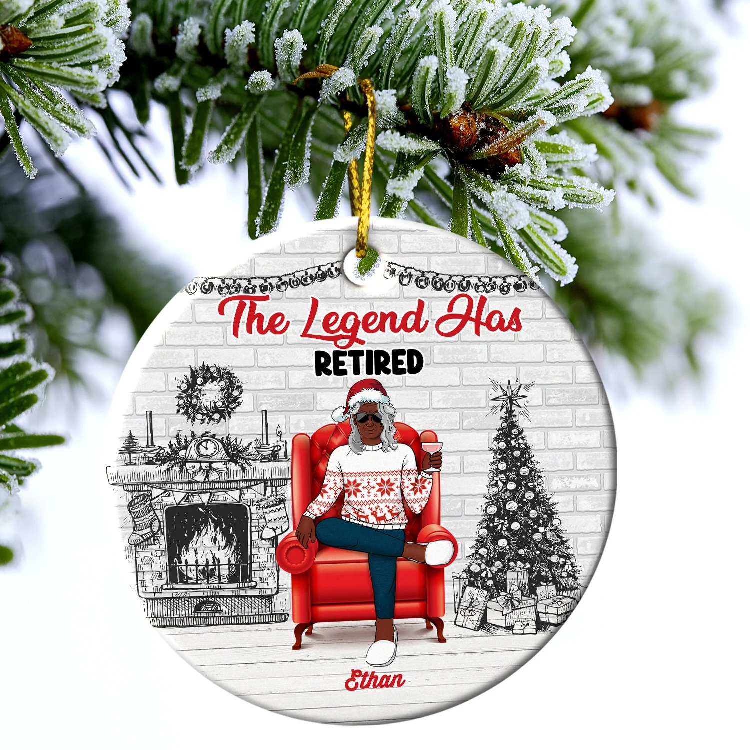 Christmas Retired 2022 Is Not My Problem Anymore - Personalized Custom Circle Ceramic Ornament - Image 3