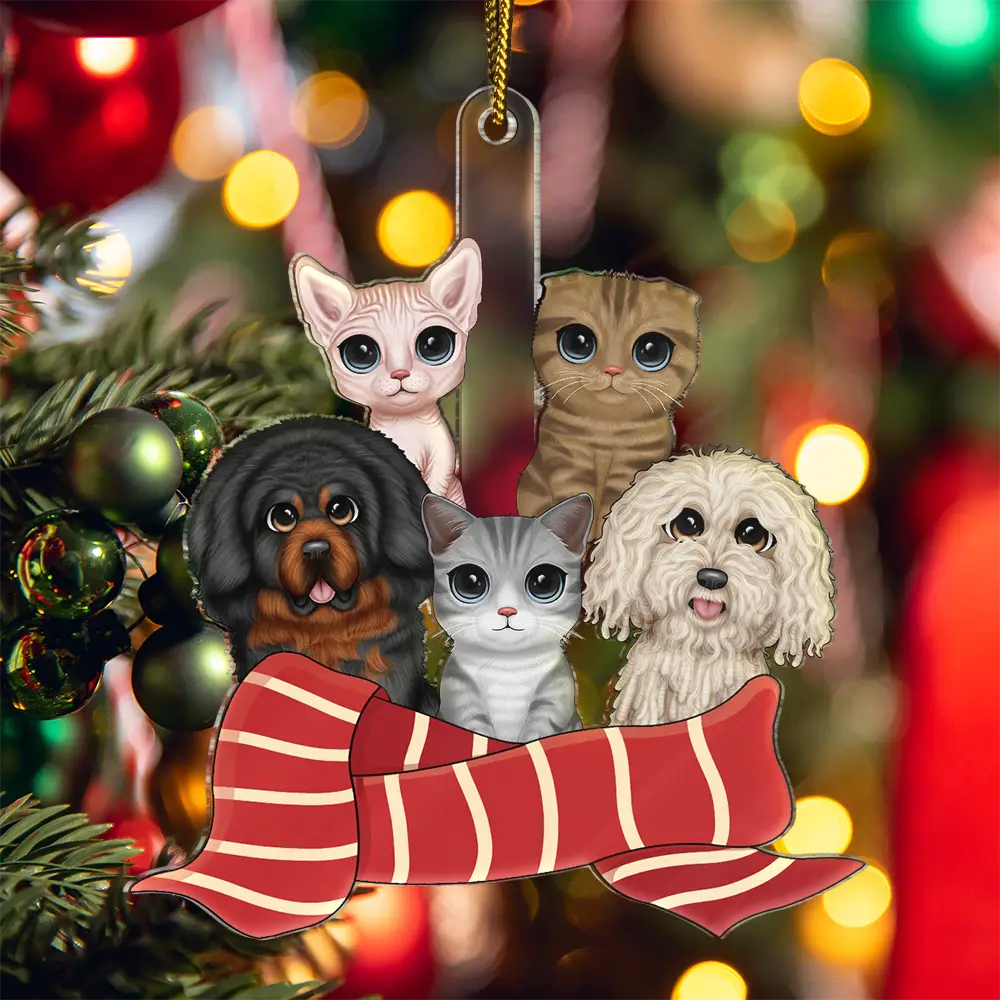 Christmas Scarf Dog Cat - Personalized Cutout Acrylic Ornament - Image 5