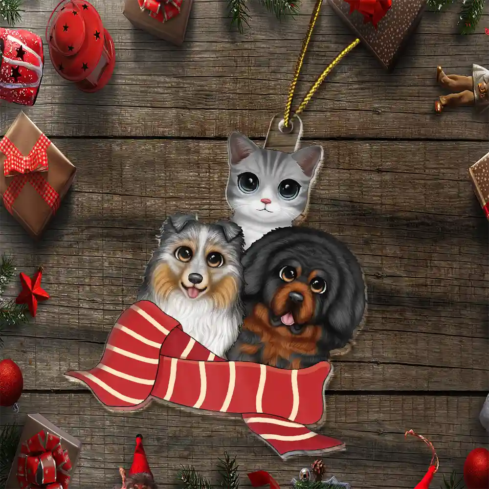 Christmas Scarf Dog Cat - Personalized Cutout Acrylic Ornament - Image 6