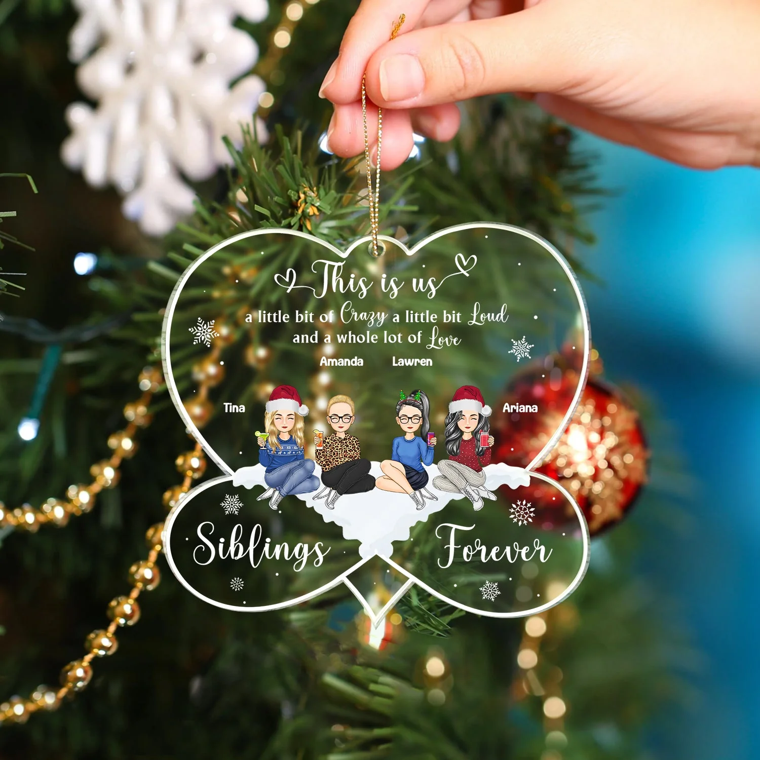 Christmas Sibling Cartoon This Is Us A Little Bit Of Crazy - Gift For Siblings - Personalized Custom Shaped Acrylic Ornament - Image 4