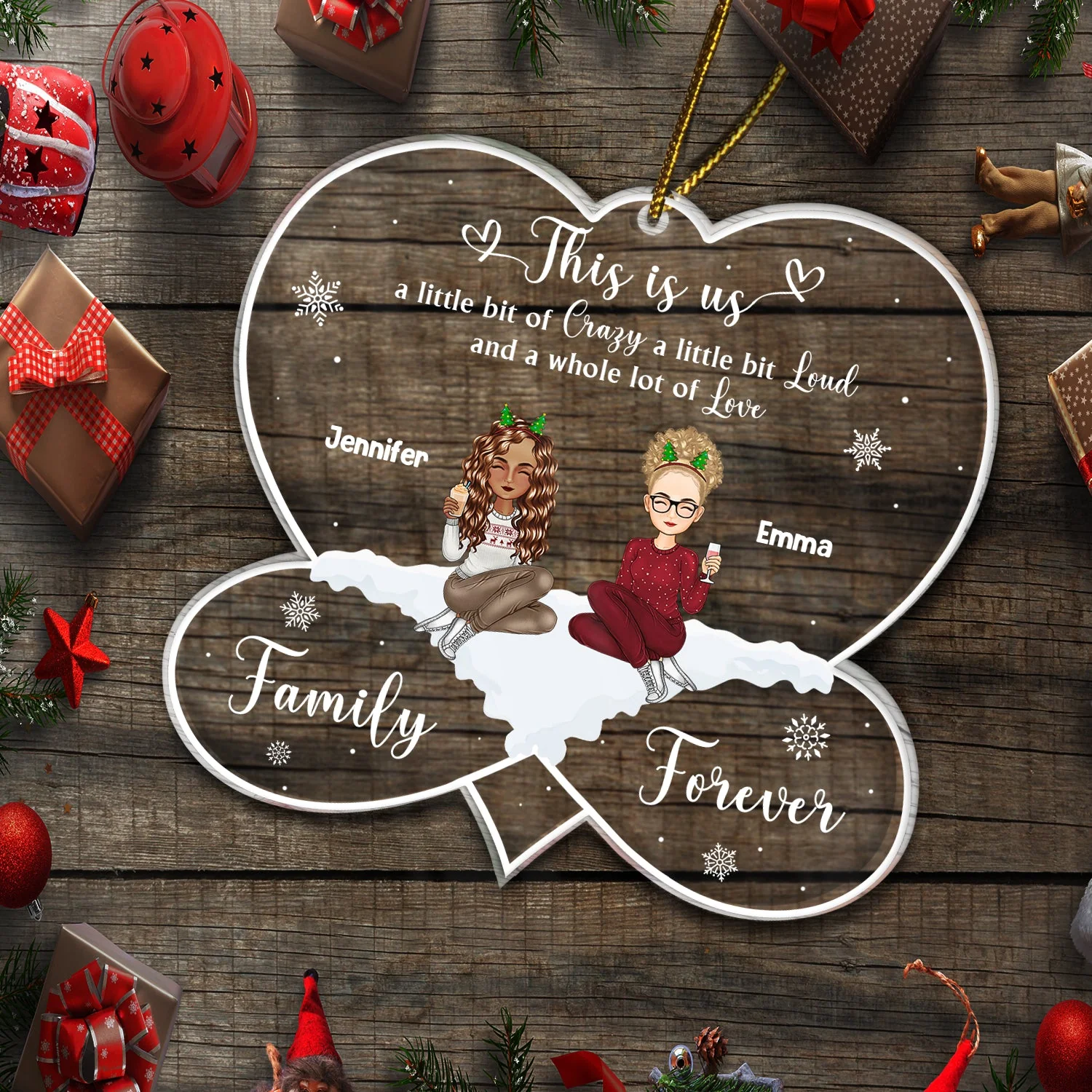 Christmas Sibling Cartoon This Is Us A Little Bit Of Crazy - Gift For Siblings - Personalized Custom Shaped Acrylic Ornament - Image 5