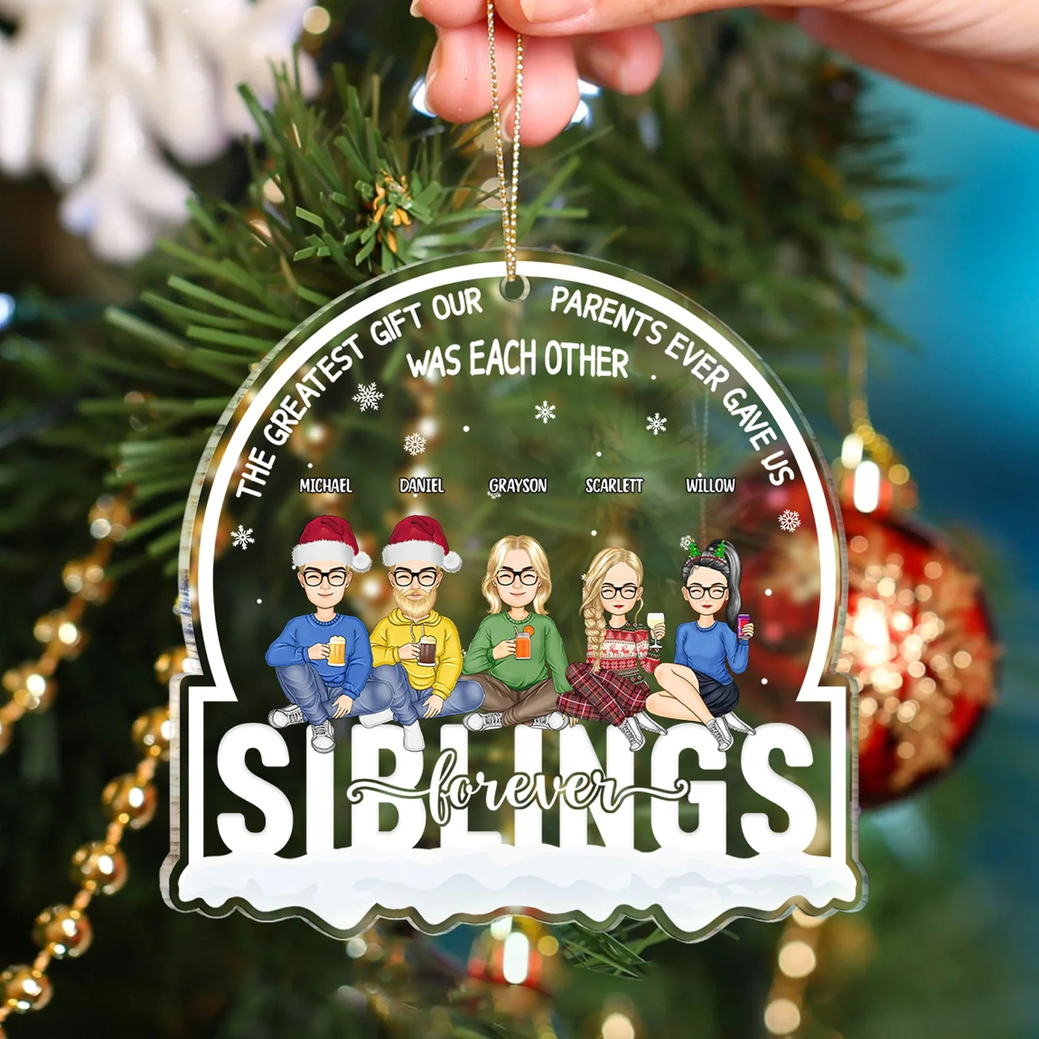 Christmas Siblings Forever The Greatest Gift Our Parents - Gift For Siblings - Personalized Custom Shaped Acrylic Ornament - Image 4