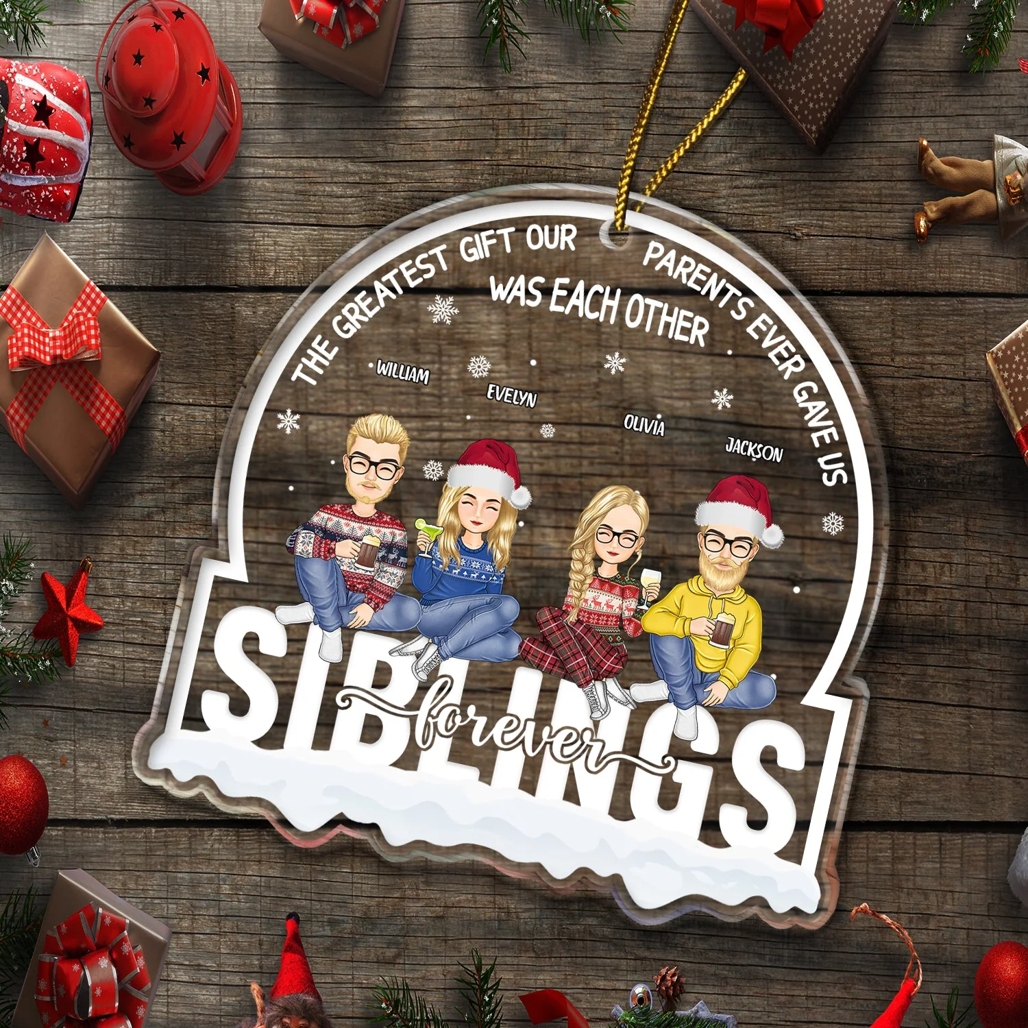 Christmas Siblings Forever The Greatest Gift Our Parents - Gift For Siblings - Personalized Custom Shaped Acrylic Ornament - Image 5