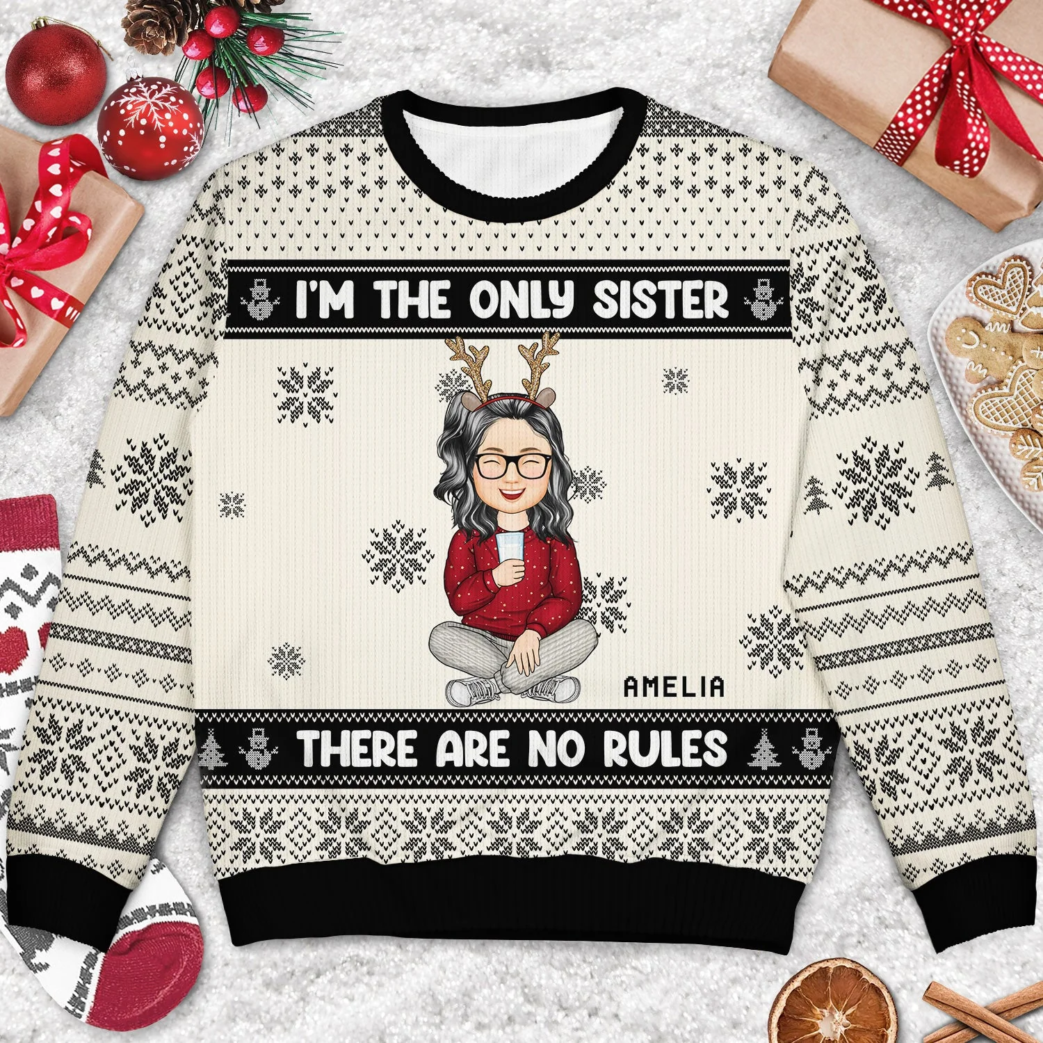 Christmas Siblings I Make The Rules - Gift For Siblings - Personalized Unisex Ugly Sweater - Image 3