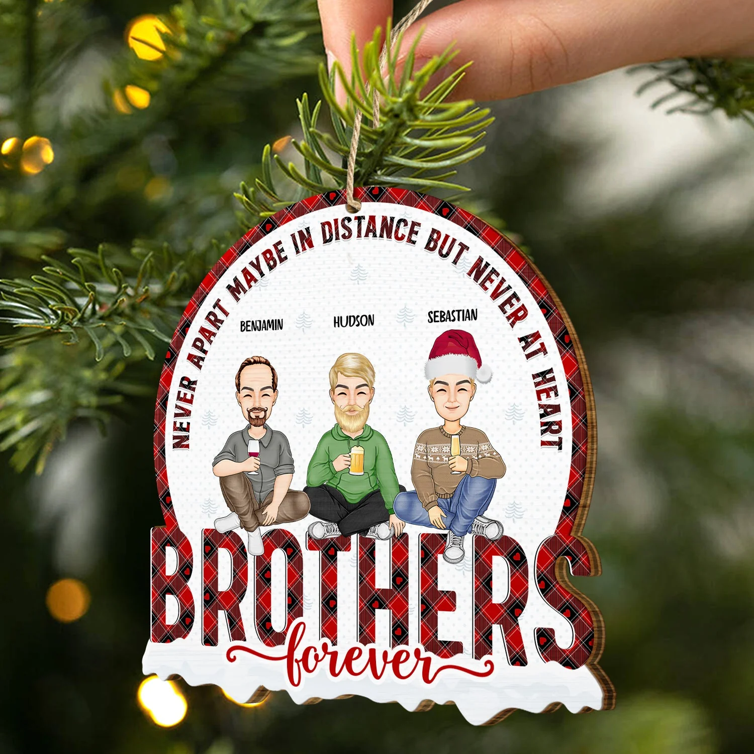 Christmas Siblings Never Apart - Gift For Sister, Siblings - Personalized Custom Shaped Wooden Ornament - Image 2