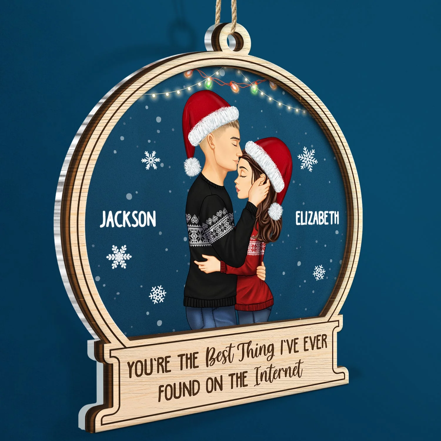 Christmas Side View Couple Best Thing On The Internet - Gift For Couples - Personalized 2-Layered Mix Ornament - Image 2