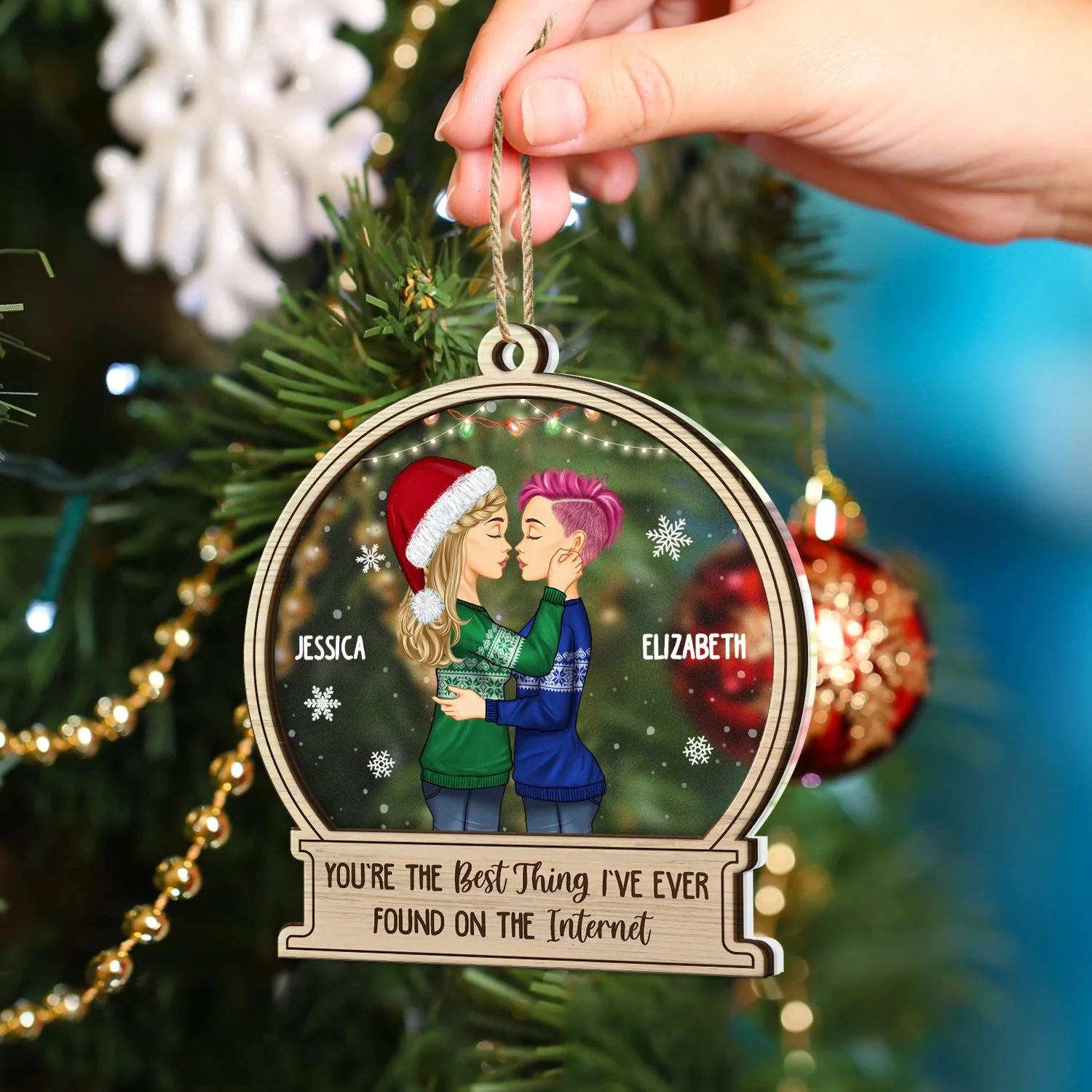 Christmas Side View Couple Best Thing On The Internet - Gift For Couples - Personalized 2-Layered Mix Ornament - Image 4