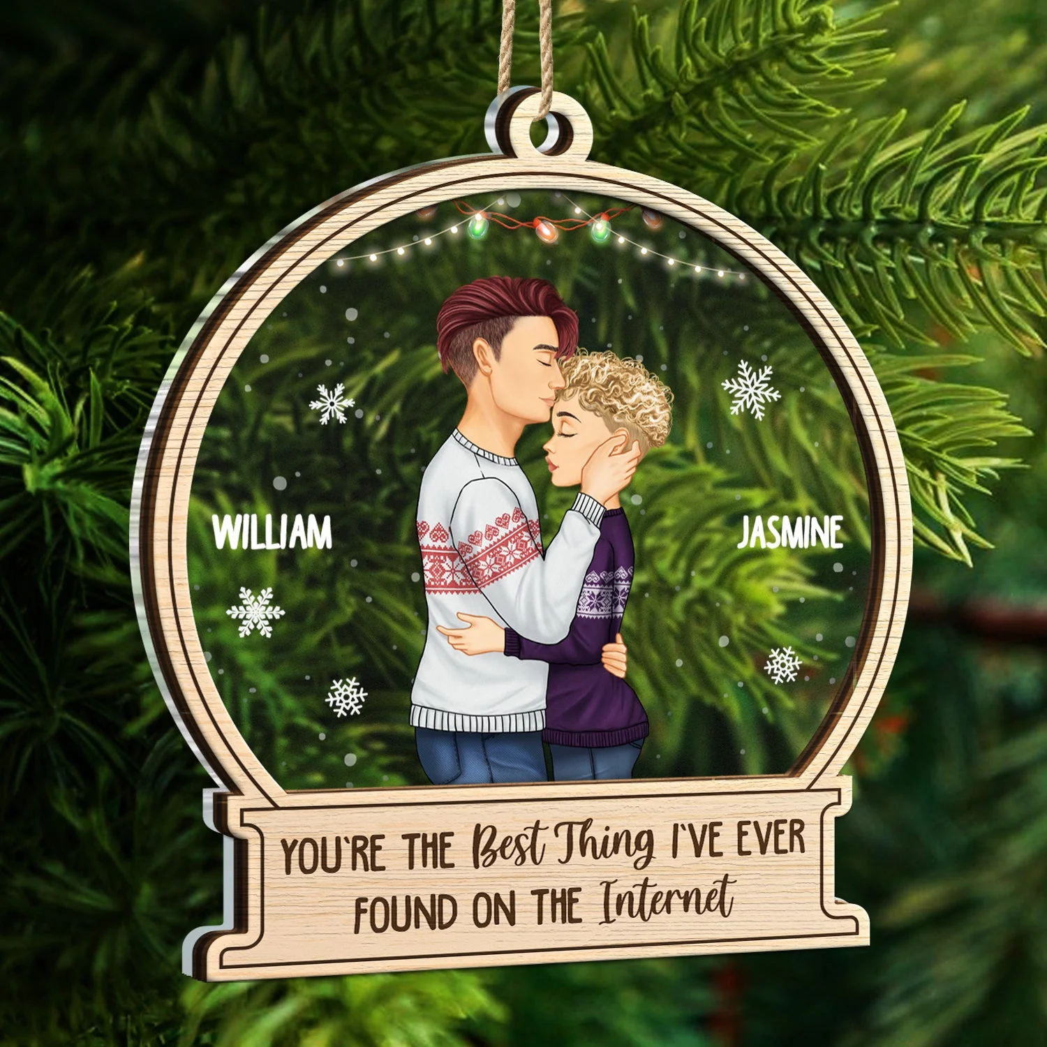 Christmas Side View Couple Best Thing On The Internet - Gift For Couples - Personalized 2-Layered Mix Ornament - Image 5