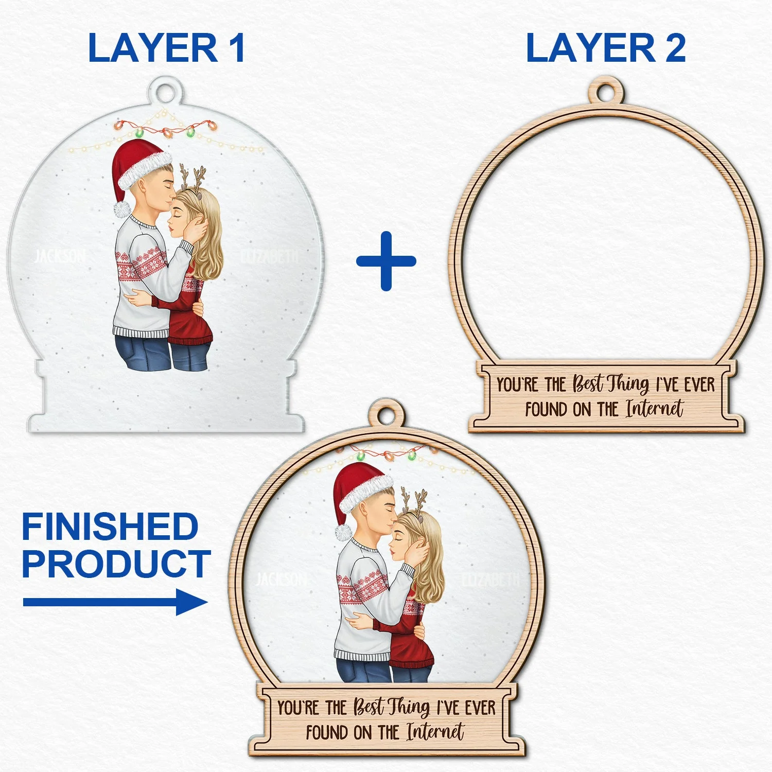 Christmas Side View Couple Best Thing On The Internet - Gift For Couples - Personalized 2-Layered Mix Ornament - Image 6