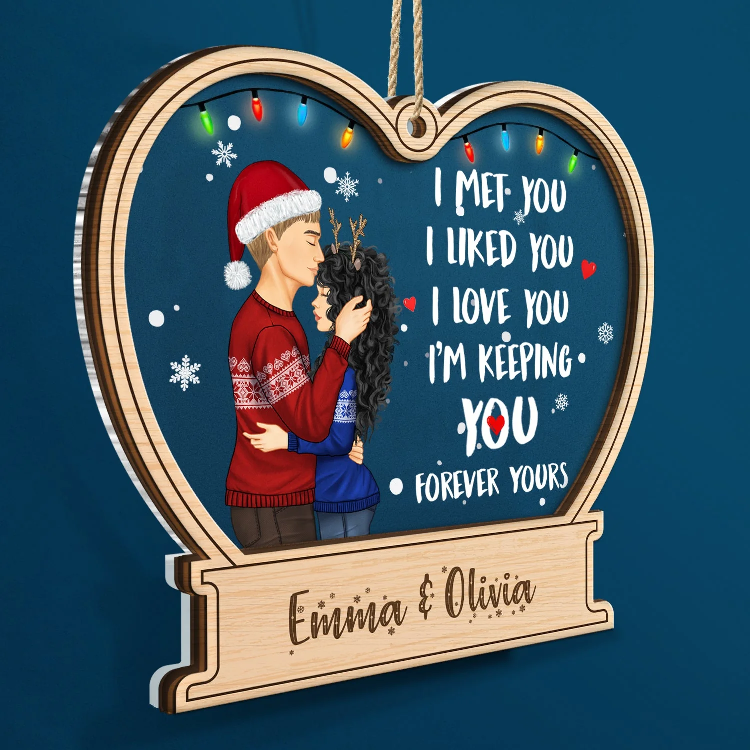 Christmas Side View Couple Forever Yours - Gift For Couples - Personalized 2-Layered Mix Ornament - Image 2
