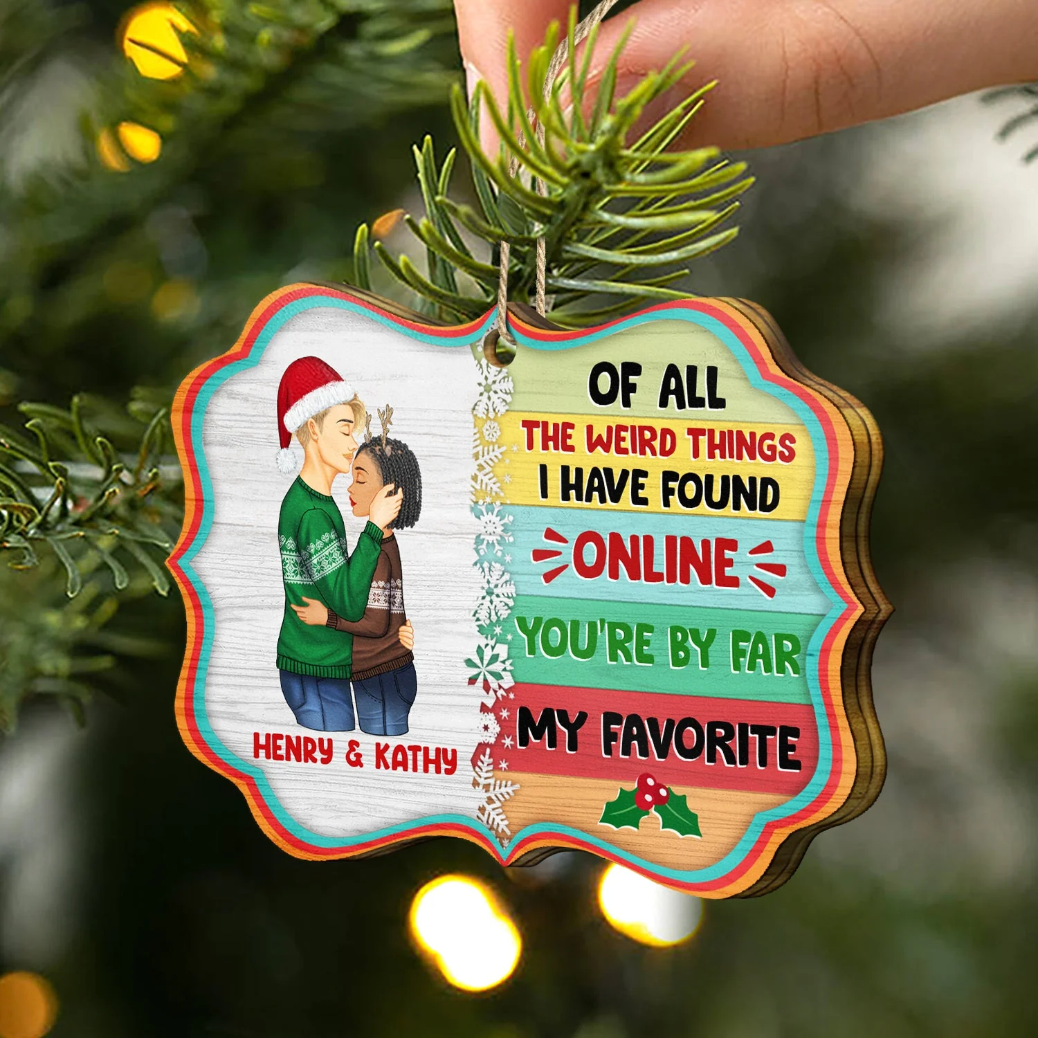 Christmas Side View You Are By Far My Favorite - Gift For Couples - Personalized Medallion Wooden Ornament - Image 2