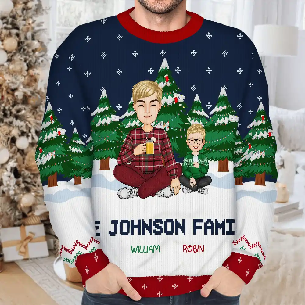 Christmas Single Parent Family In The Forest A Whole Lot Of Love - Personalized Unisex Ugly Sweater - Image 4