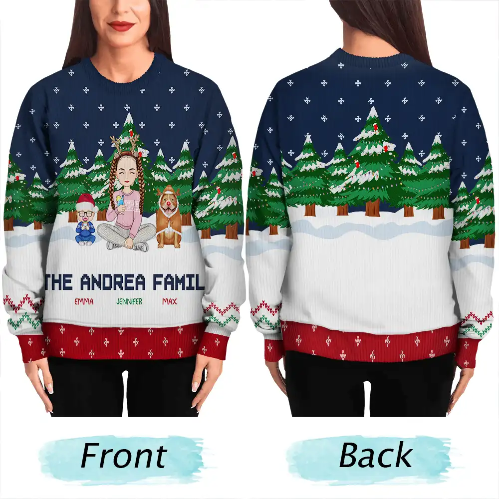 Christmas Single Parent Family In The Forest A Whole Lot Of Love - Personalized Unisex Ugly Sweater - Image 5