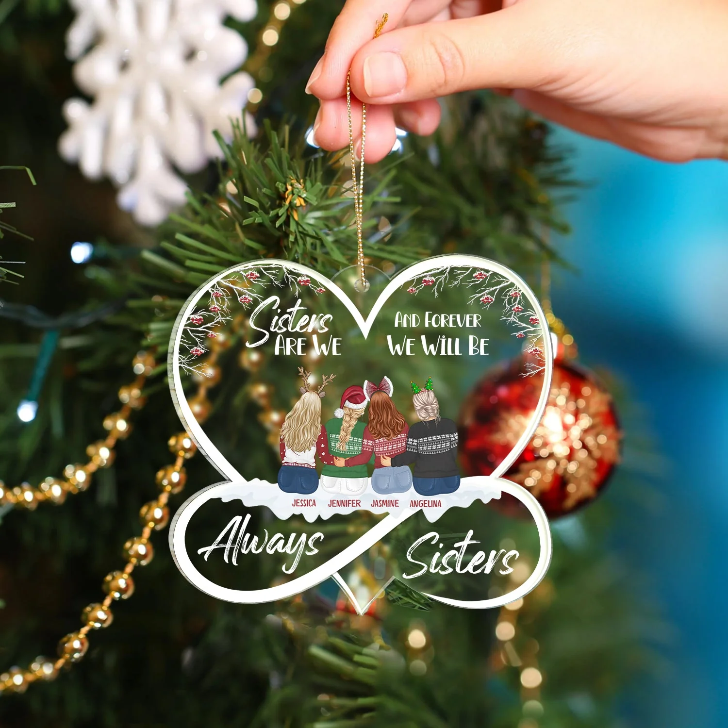 Christmas Sisters Forever - Gift For Sisters - Personalized Custom Shaped Acrylic Ornament - Image 4