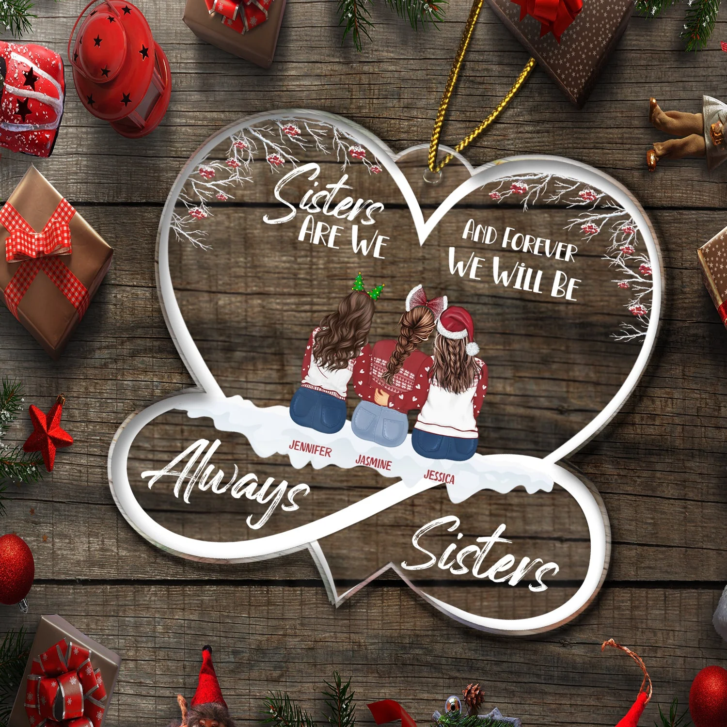 Christmas Sisters Forever - Gift For Sisters - Personalized Custom Shaped Acrylic Ornament - Image 5