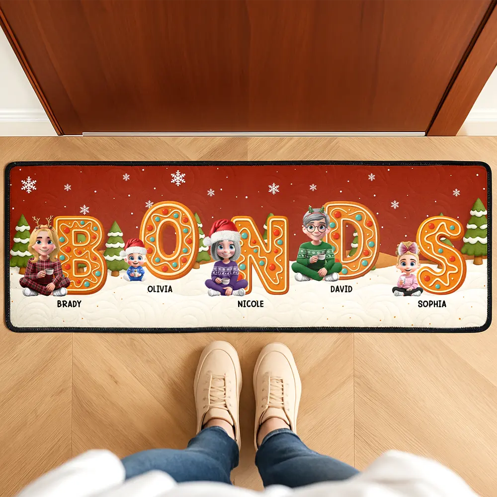 Christmas Sitting Family Gingerbread Letters - Personalized Runner Rug - Image 2