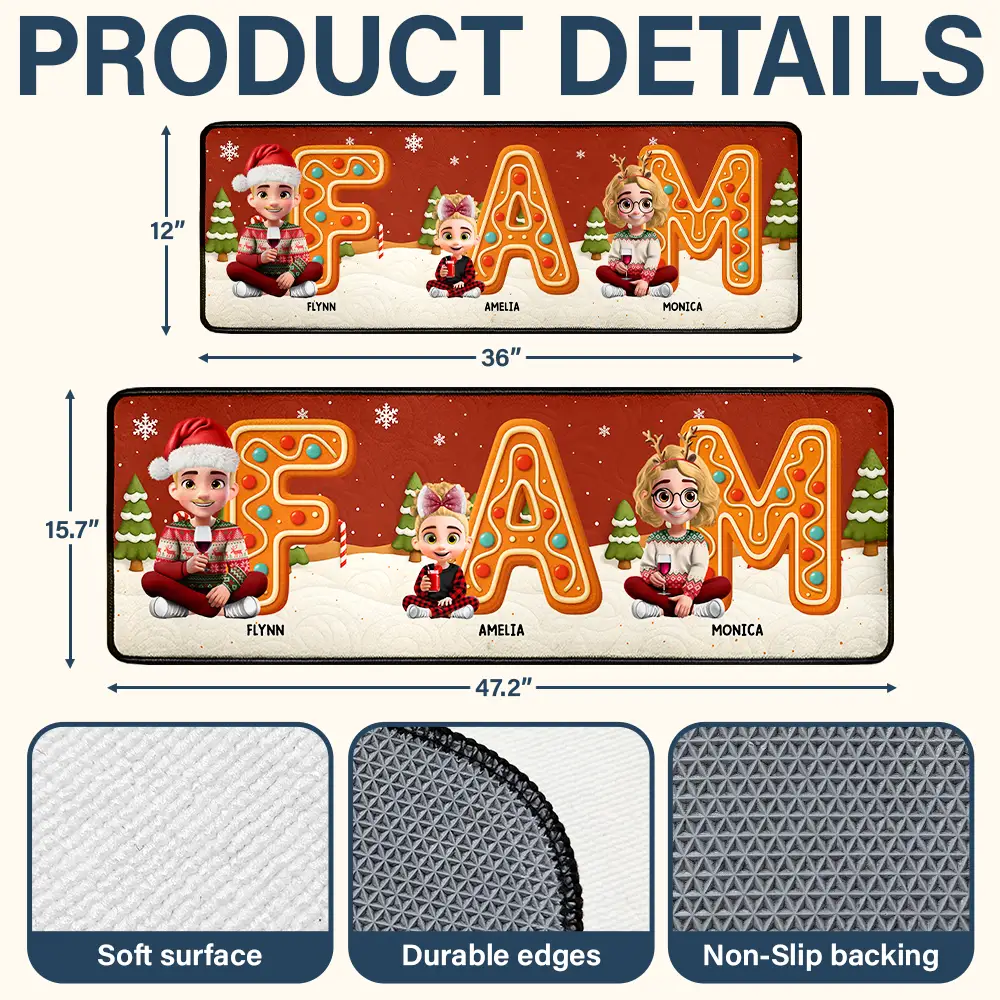 Christmas Sitting Family Gingerbread Letters - Personalized Runner Rug - Image 4