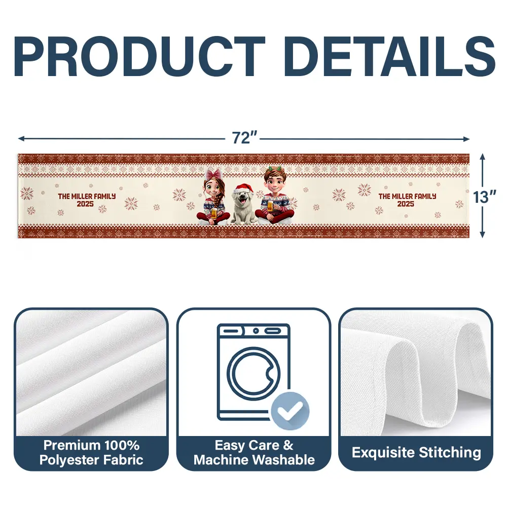 Christmas Sitting Family - Personalized Table Runner - Image 5