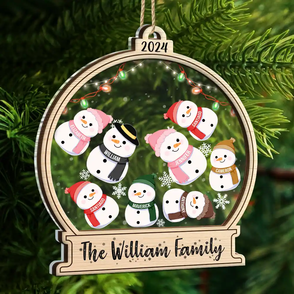 Christmas Snow Globe Snowman Family - Personalized 2-Layered Mix Ornament - Image 5
