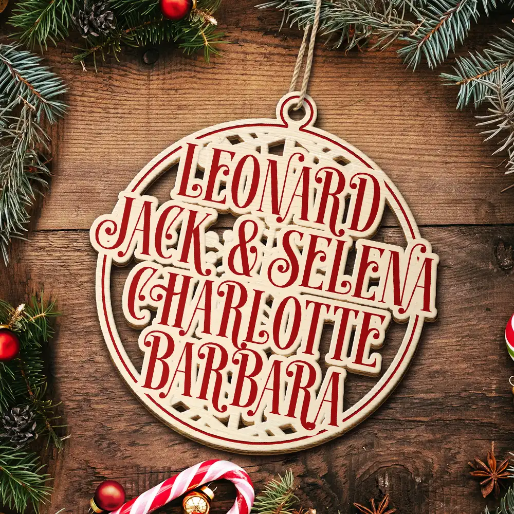 Christmas Snowflake Bauble Family And Friends Custom Name - Personalized Wooden Cutout Ornament - Image 5