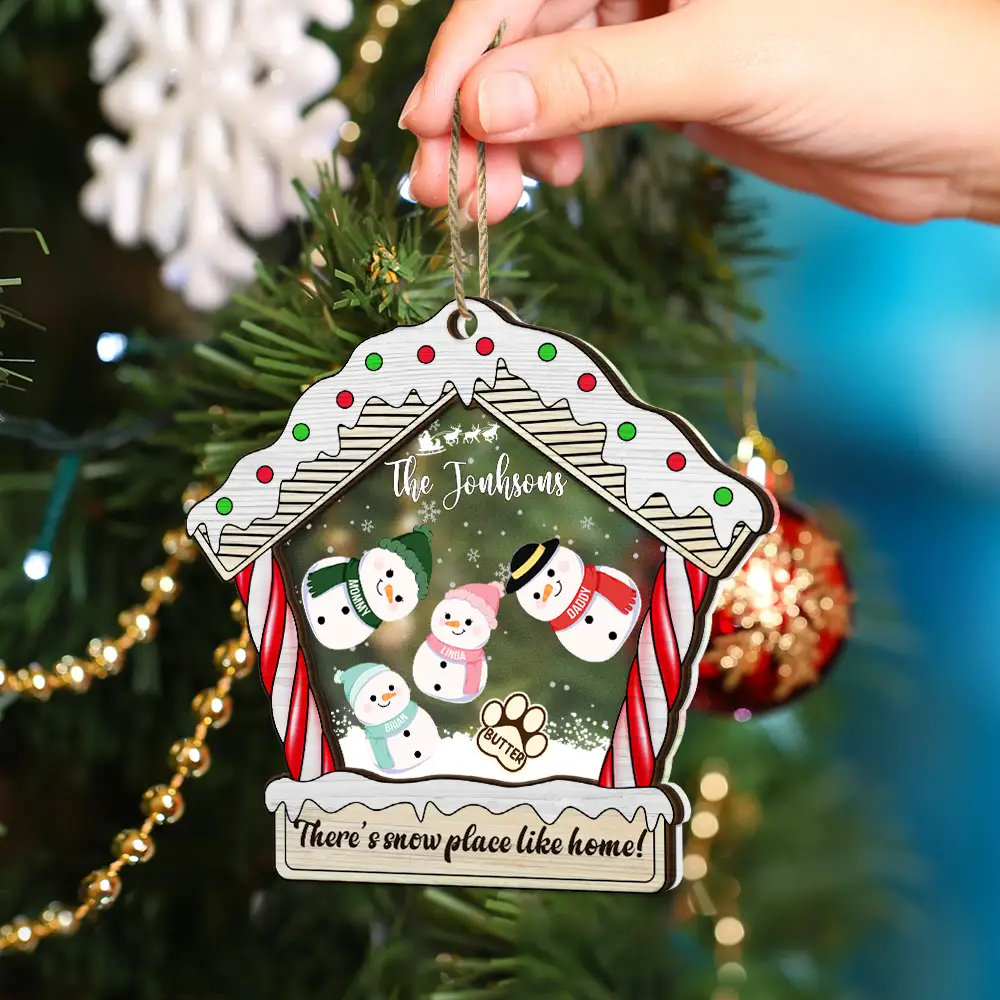 Christmas Snowman Family There's Snow Place Like Home - Personalized 2-Layered Mix Ornament - Image 4