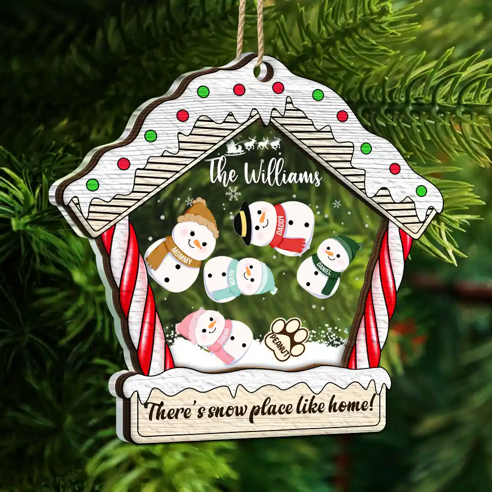 Christmas Snowman Family There's Snow Place Like Home - Personalized 2-Layered Mix Ornament - Image 5