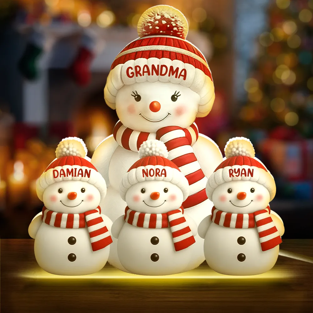 Christmas Snowman Grandma Grandpa Kids - Personalized Custom Shaped Light Box - Image 2