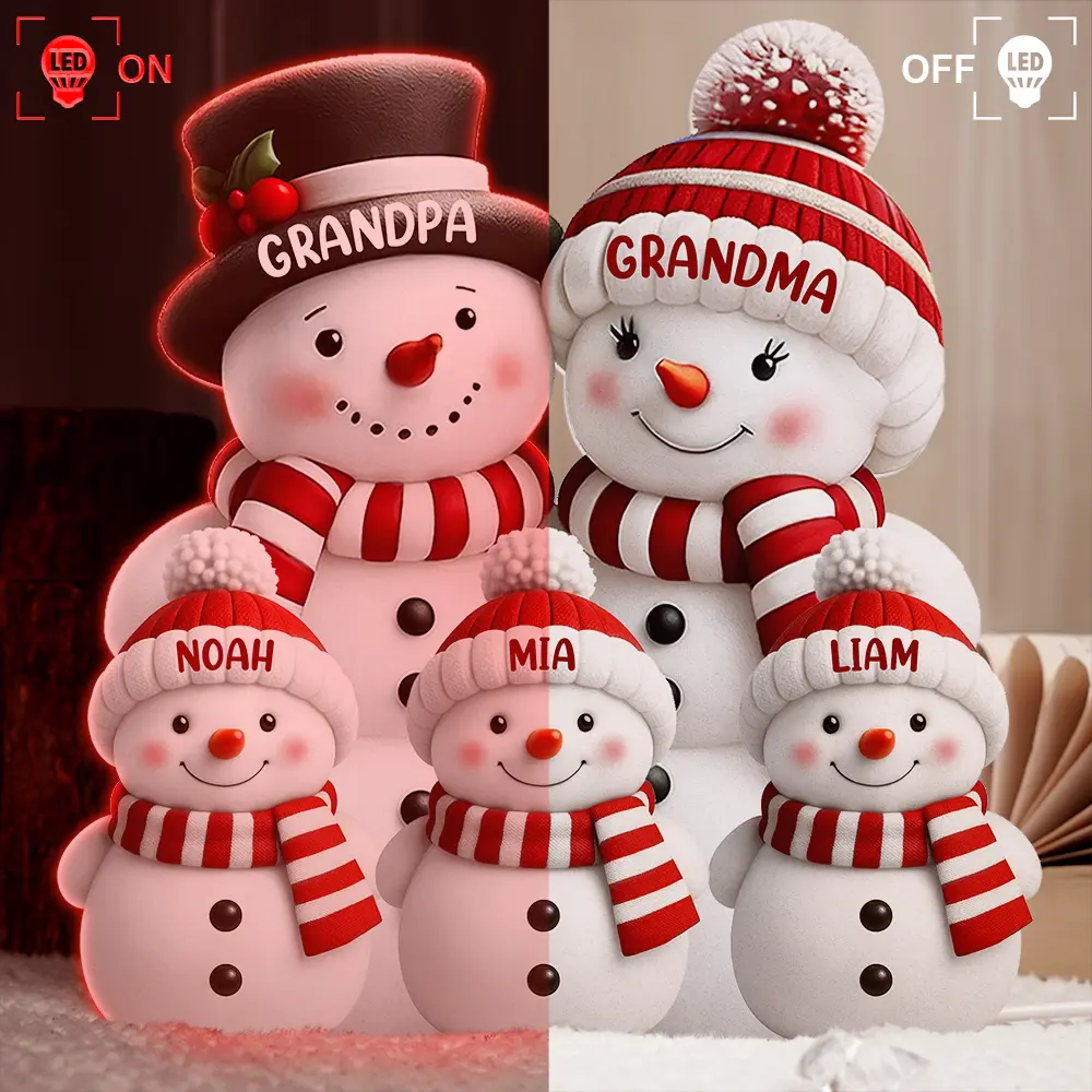 Christmas Snowman Grandma Grandpa Kids - Personalized Custom Shaped Light Box - Image 4
