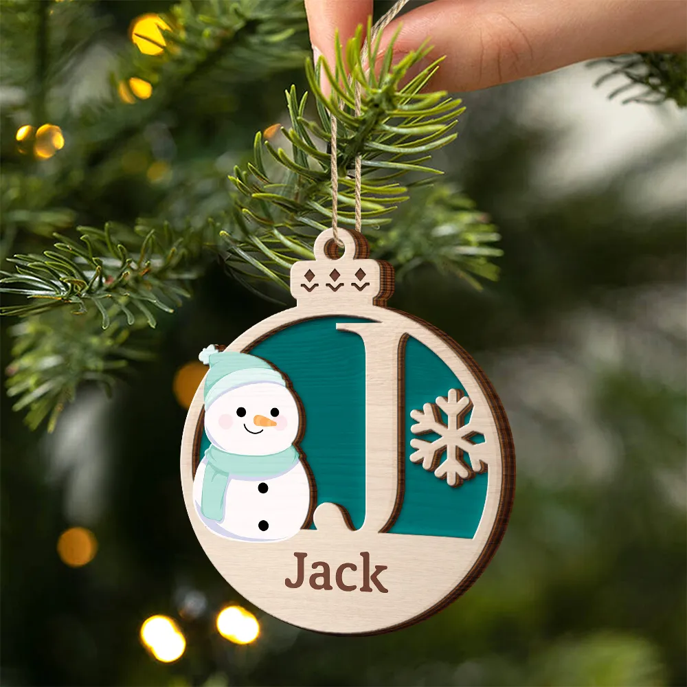 Christmas Snowman Monogram - Personalized 2-Layered Wooden Ornament - Image 2