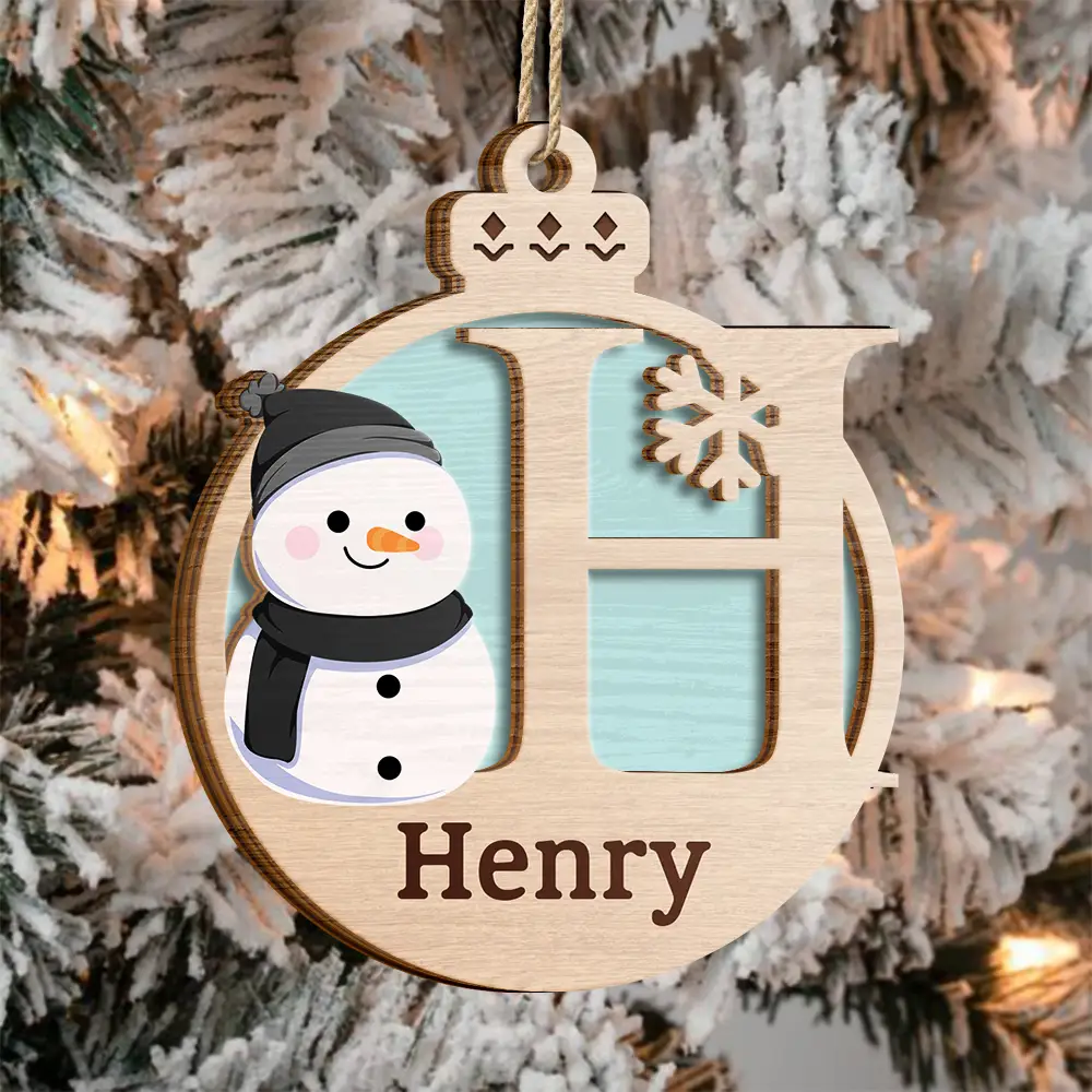 Christmas Snowman Monogram - Personalized 2-Layered Wooden Ornament - Image 3