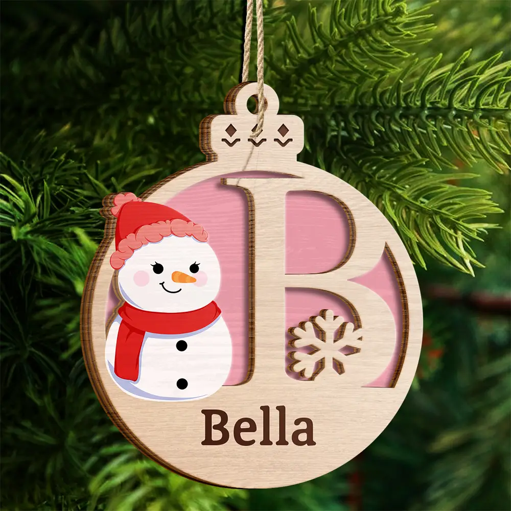 Christmas Snowman Monogram - Personalized 2-Layered Wooden Ornament - Image 4