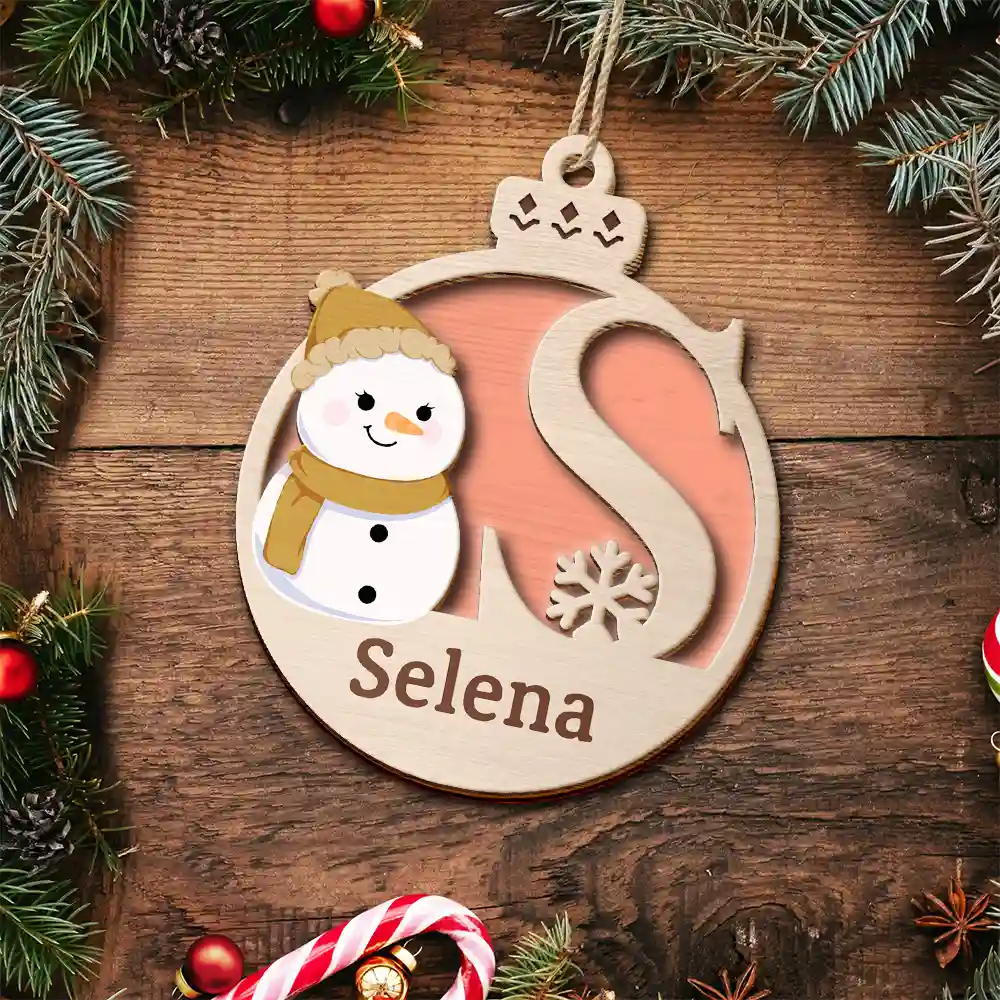 Christmas Snowman Monogram - Personalized 2-Layered Wooden Ornament - Image 5