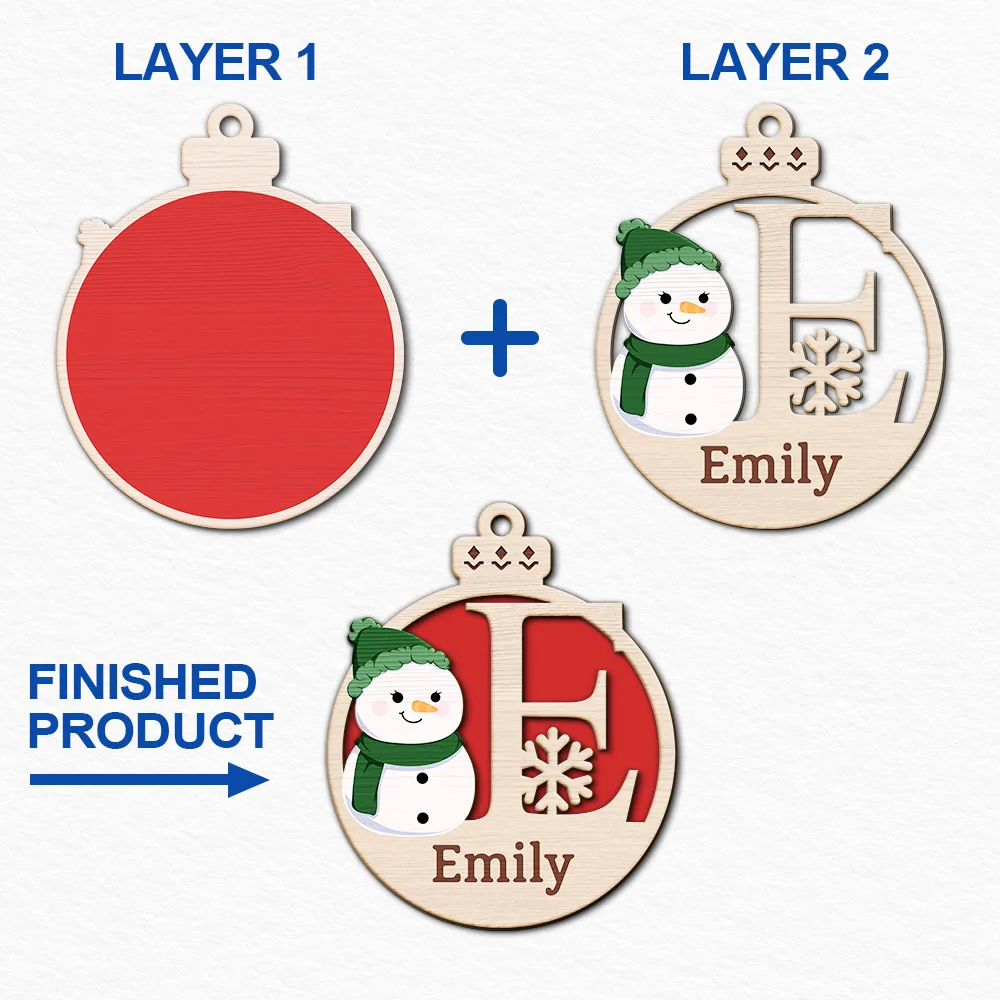 Christmas Snowman Monogram - Personalized 2-Layered Wooden Ornament - Image 6