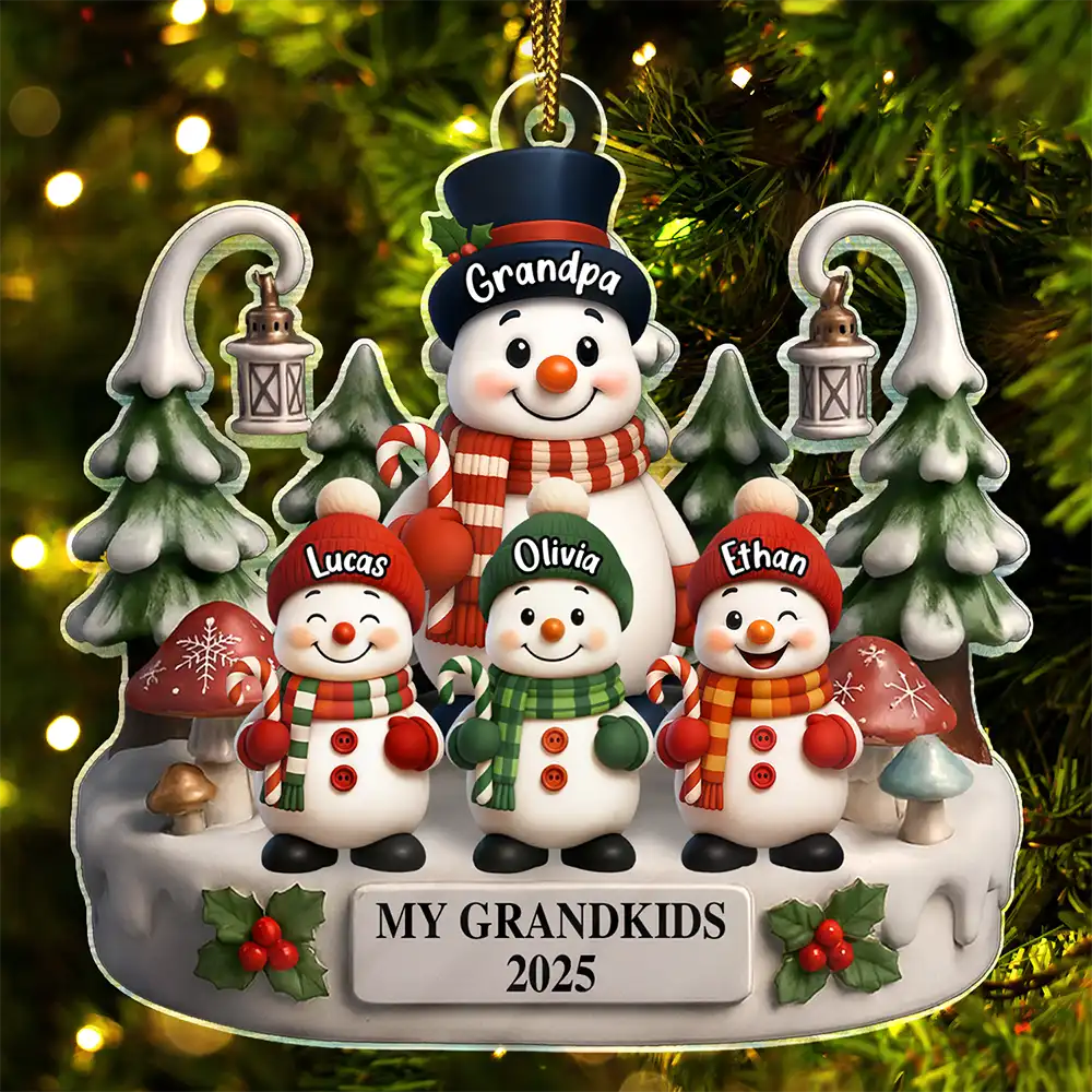 Christmas Snowman Our Grandkids 3D Effect - Personalized Custom Shaped Acrylic Ornament - Image 3