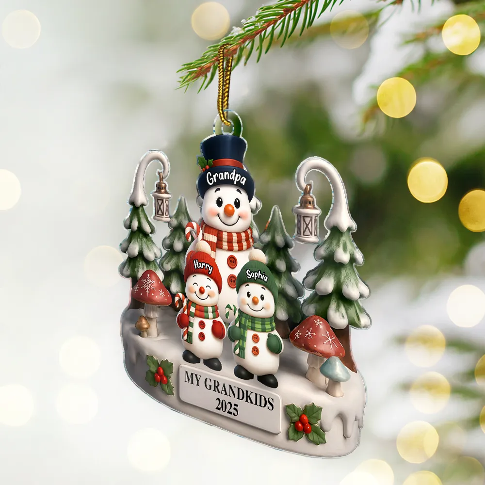Christmas Snowman Our Grandkids 3D Effect - Personalized Custom Shaped Acrylic Ornament - Image 4