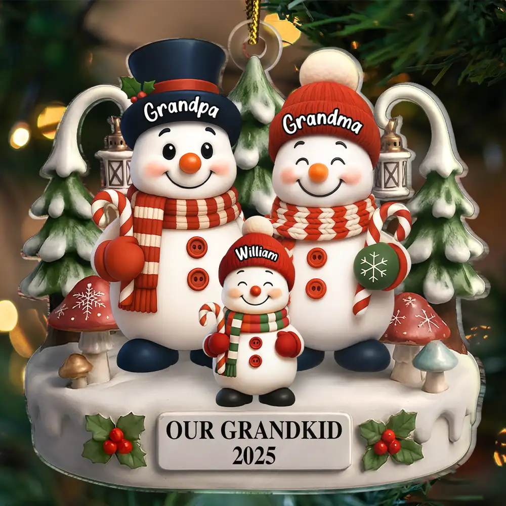 Christmas Snowman Our Grandkids 3D Effect - Personalized Custom Shaped Acrylic Ornament - Image 5