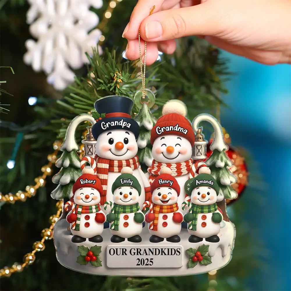 Christmas Snowman Our Grandkids 3D Effect - Personalized Custom Shaped Acrylic Ornament - Image 6