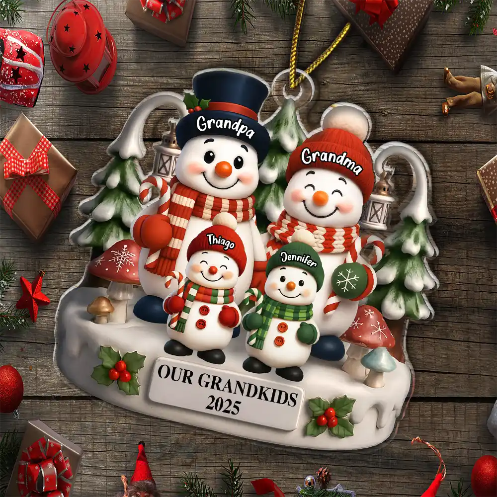 Christmas Snowman Our Grandkids 3D Effect - Personalized Custom Shaped Acrylic Ornament - Image 7