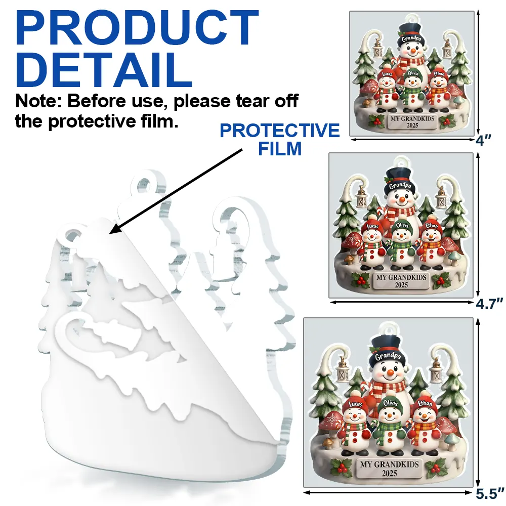 Christmas Snowman Our Grandkids 3D Effect - Personalized Custom Shaped Acrylic Ornament - Image 8