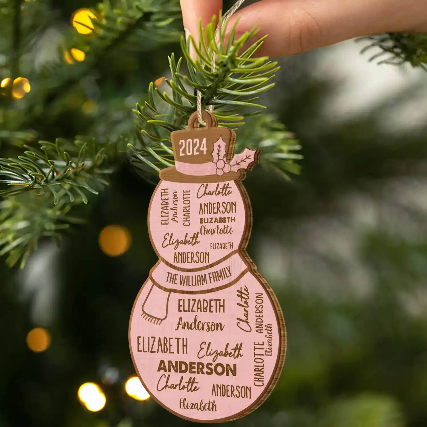 Christmas Snowman Repeating Names - Personalized Custom Shaped Wooden Ornament - Image 2