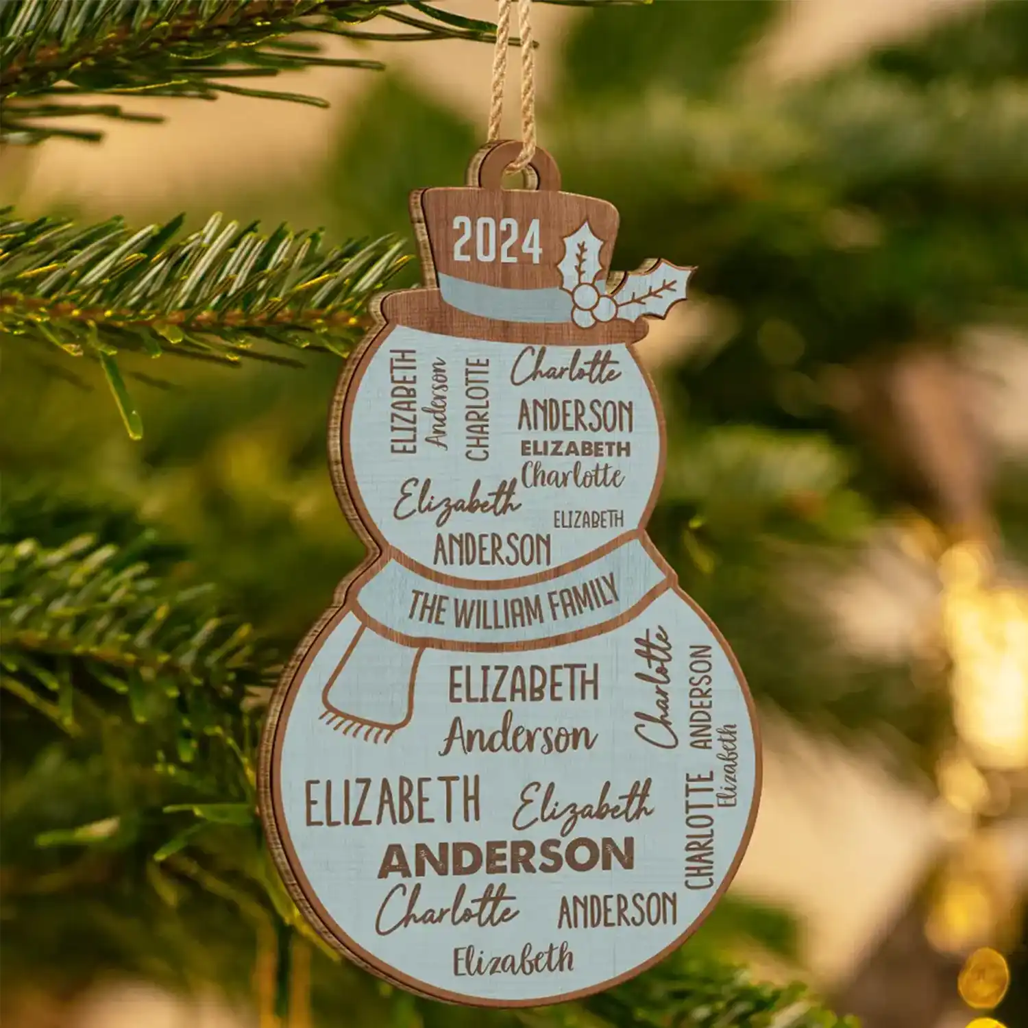 Christmas Snowman Repeating Names - Personalized Custom Shaped Wooden Ornament - Image 3