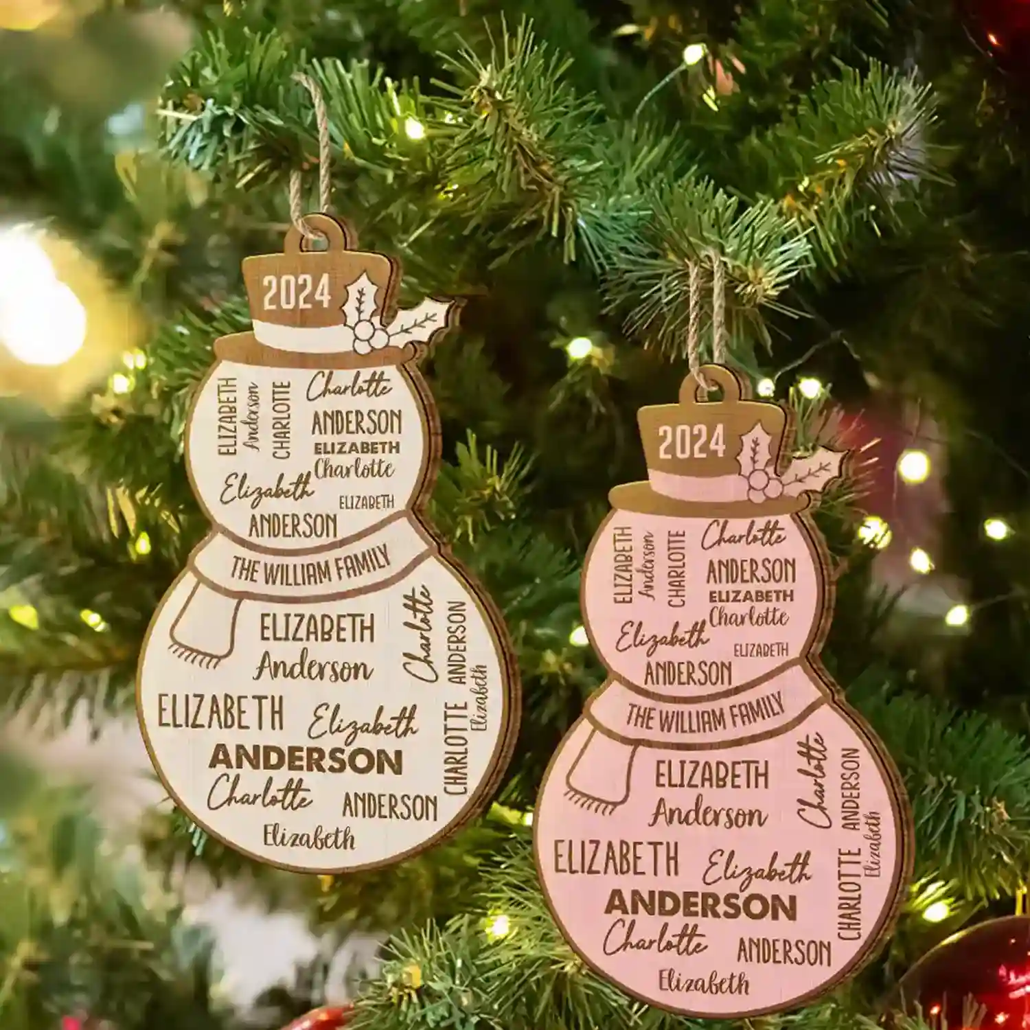 Christmas Snowman Repeating Names - Personalized Custom Shaped Wooden Ornament - Image 6