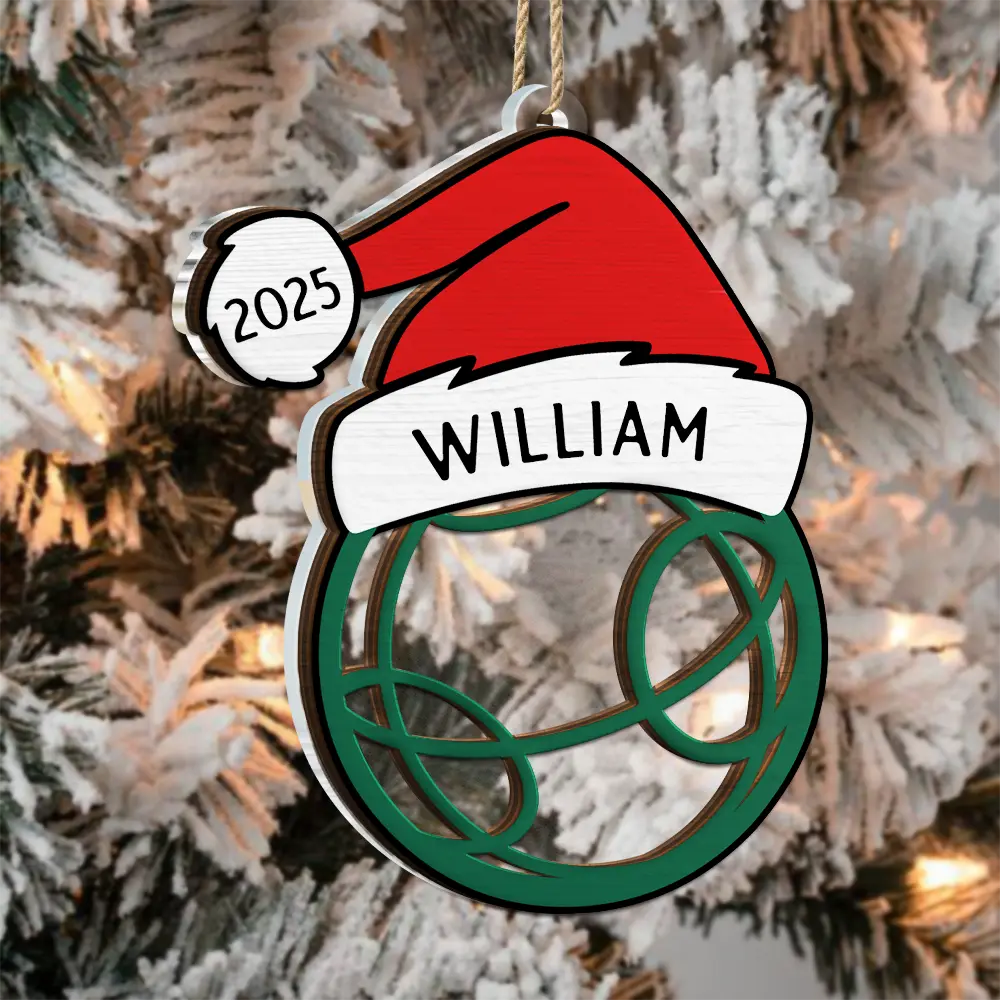 Christmas Sport Ball Santa Hat Custom Name - Personalized 2-Layered Mix Ornament - Image 3