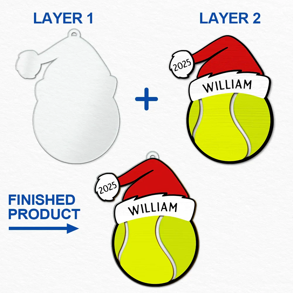 Christmas Sport Ball Santa Hat Custom Name - Personalized 2-Layered Mix Ornament - Image 6