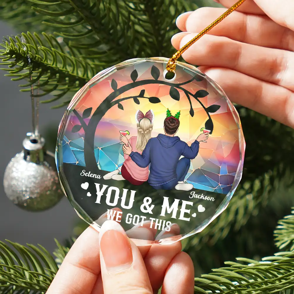 Christmas Stained Glass You And Me We Got This - Personalized Glass Ornament - Image 2