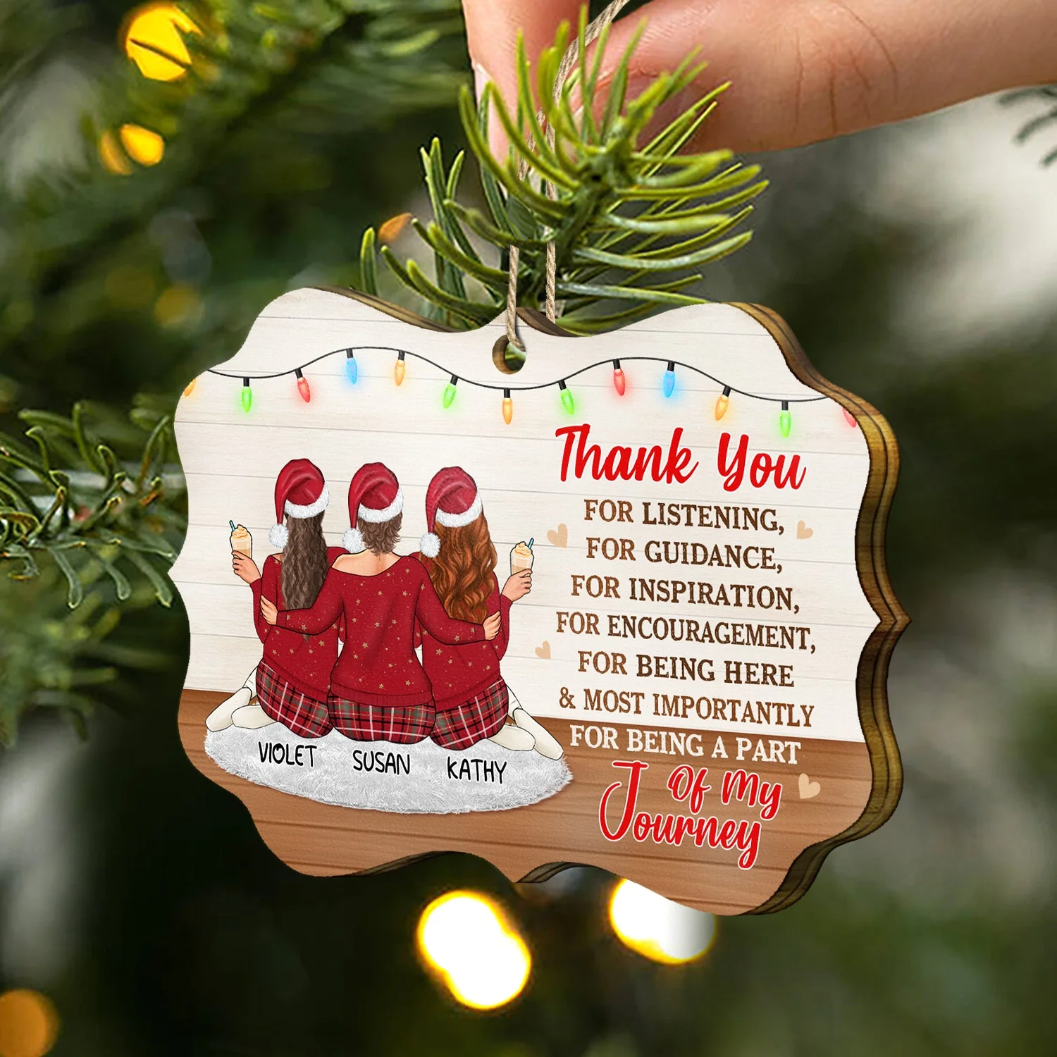Christmas Thank You Gift Being Part Of My Journey - Gift For Bestie - Personalized Medallion Wooden Ornament - Image 2
