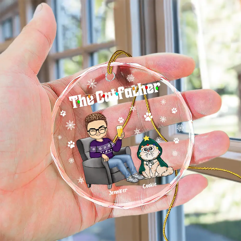 Christmas The Cat Father - Personalized Circle Glass Ornament - Image 4
