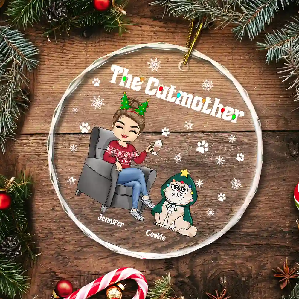 Christmas The Cat Mother - Personalized Circle Glass Ornament - Image 5