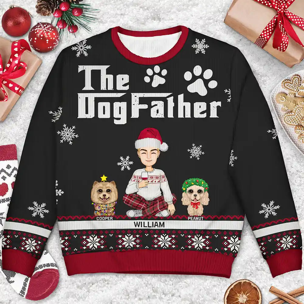 Christmas The Dogmother The Dogfather - Personalized Unisex Ugly Sweater - Image 3
